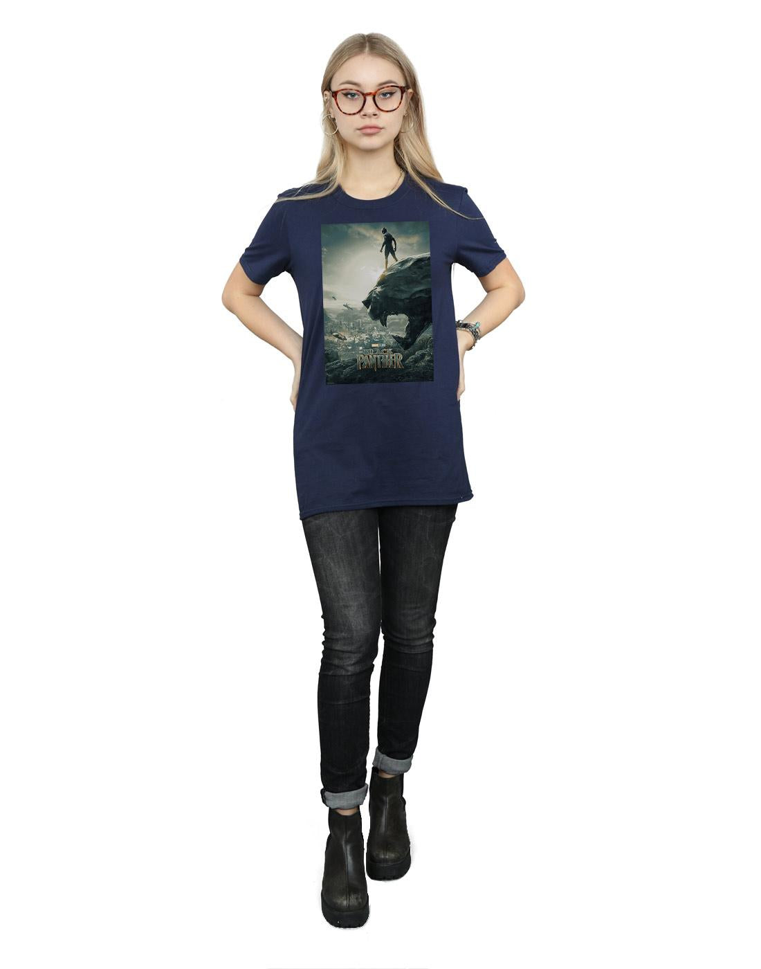 Navy Blue - Lifestyle - Marvel Womens-Ladies Black Panther Poster Cotton Boyfriend T-Shirt