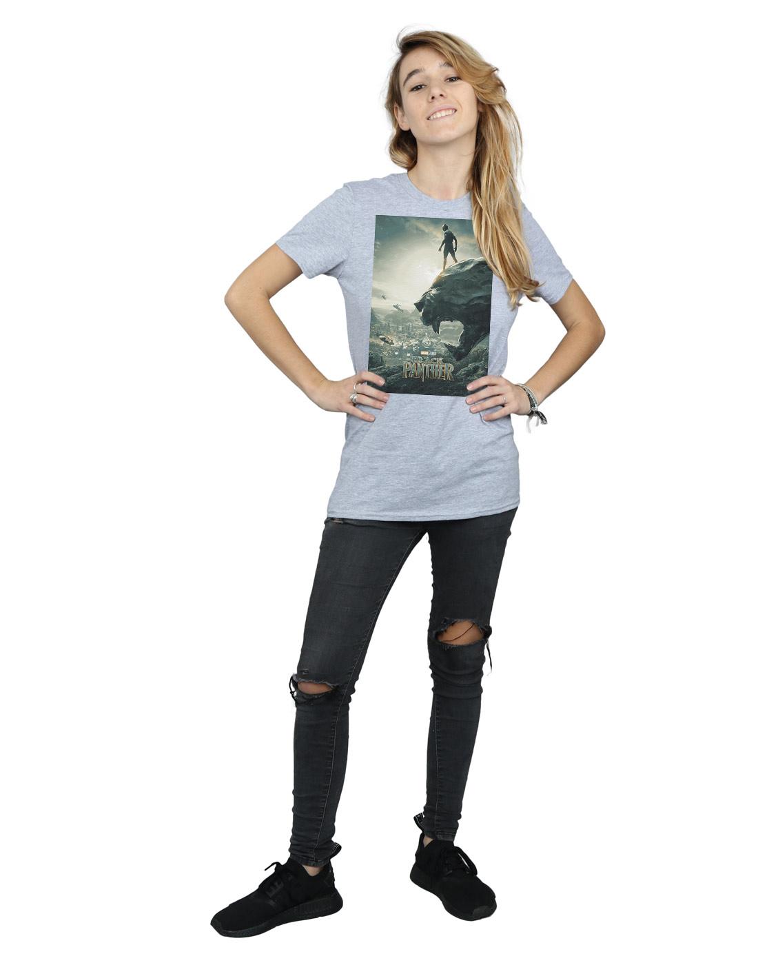 Sports Grey - Lifestyle - Marvel Womens-Ladies Black Panther Poster Cotton Boyfriend T-Shirt
