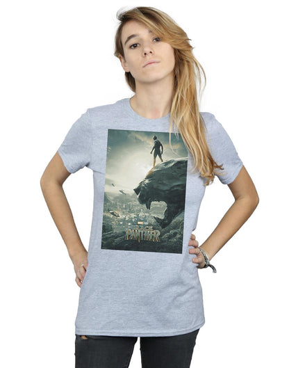 Sports Grey - Back - Marvel Womens-Ladies Black Panther Poster Cotton Boyfriend T-Shirt