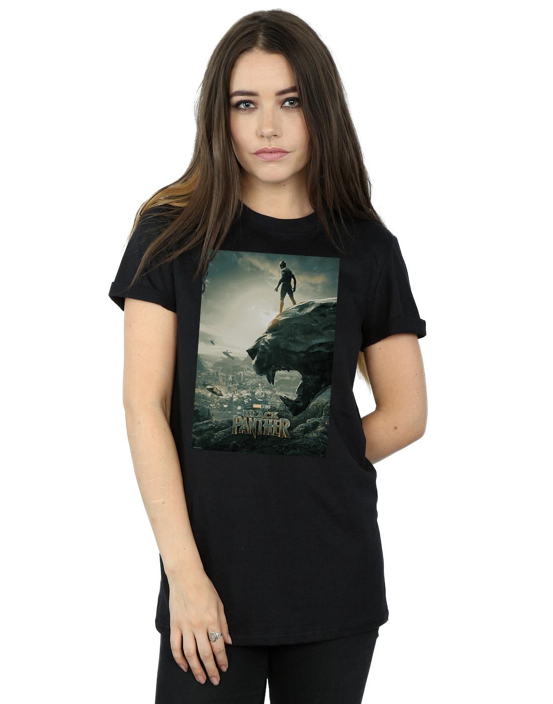 Black - Back - Marvel Womens-Ladies Black Panther Poster Cotton Boyfriend T-Shirt