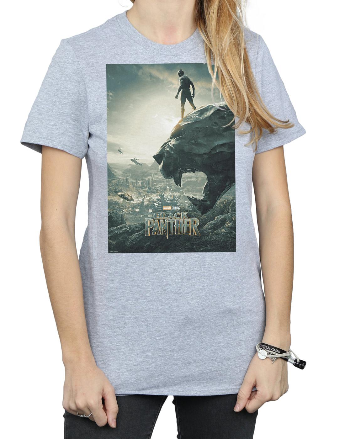 Sports Grey - Side - Marvel Womens-Ladies Black Panther Poster Cotton Boyfriend T-Shirt