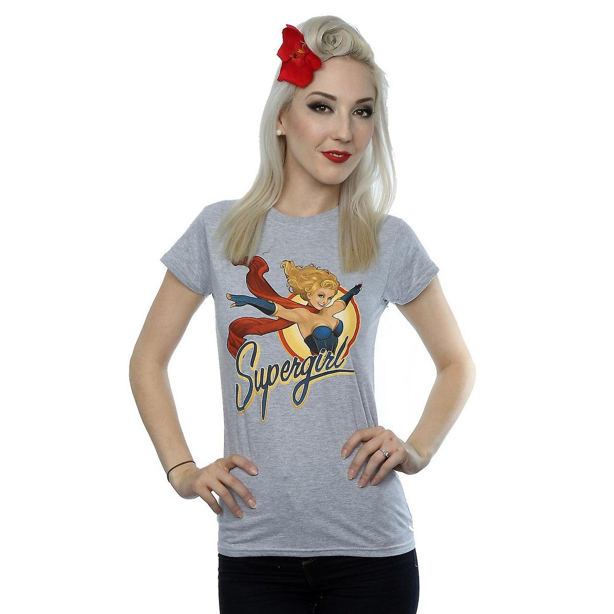 Heather Grey - Back - DC Bombshells Womens-Ladies Supergirl Badge Heather T-Shirt