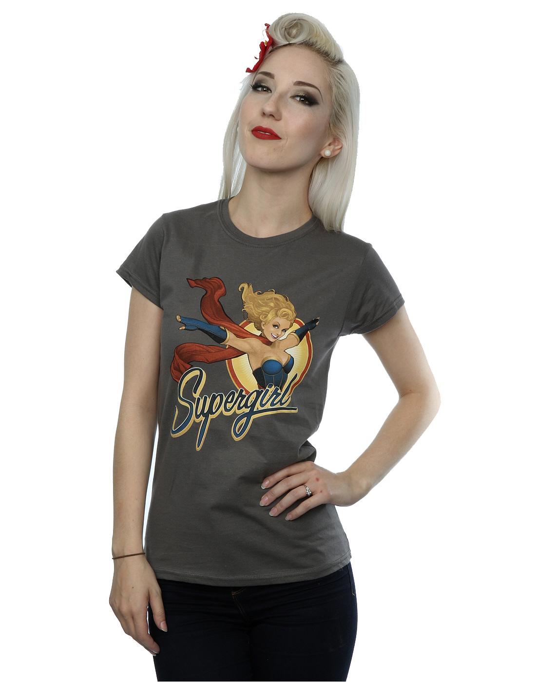 Charcoal - Back - DC Bombshells Womens-Ladies Supergirl Badge Heather T-Shirt