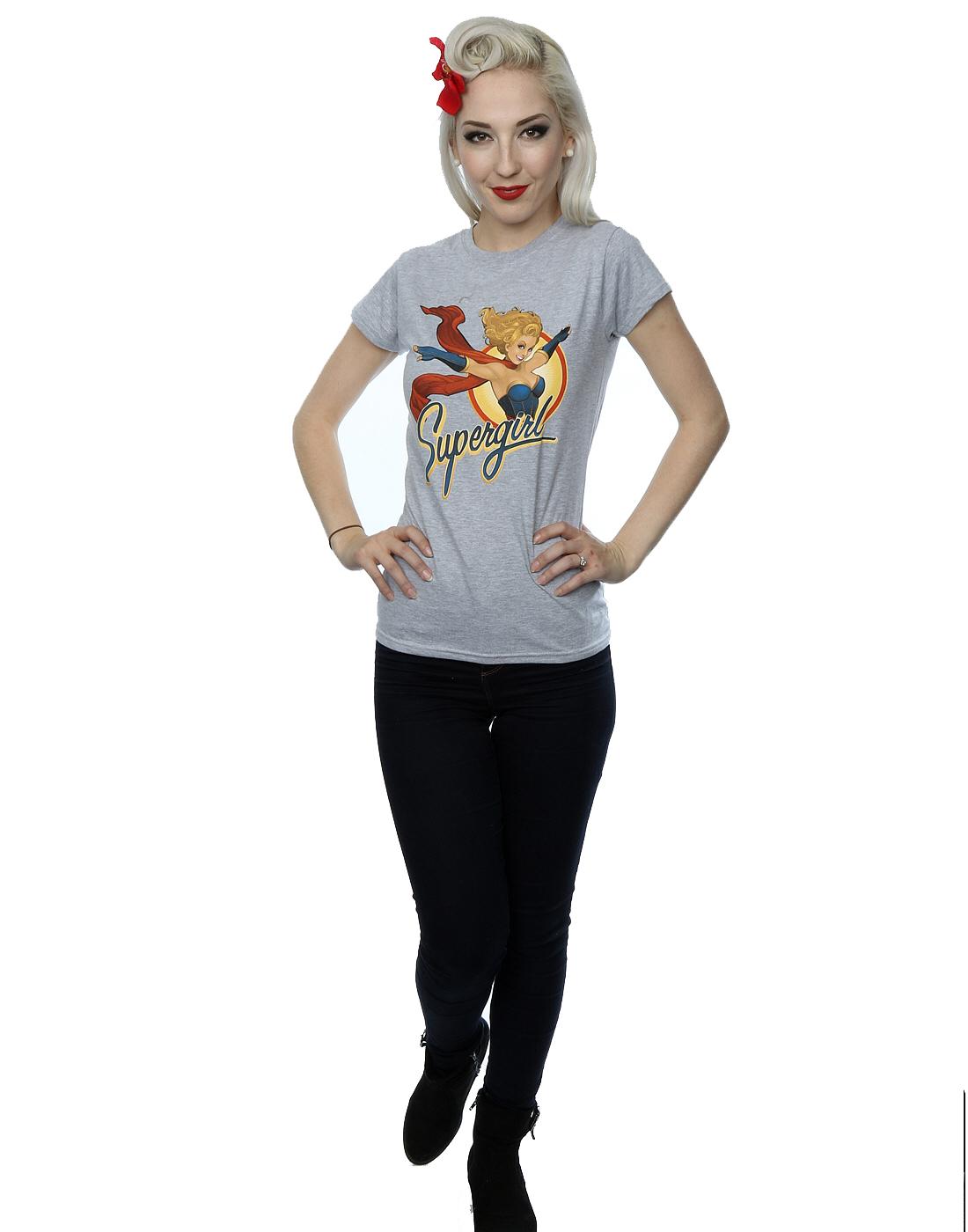 Heather Grey - Close up - DC Bombshells Womens-Ladies Supergirl Badge Heather T-Shirt