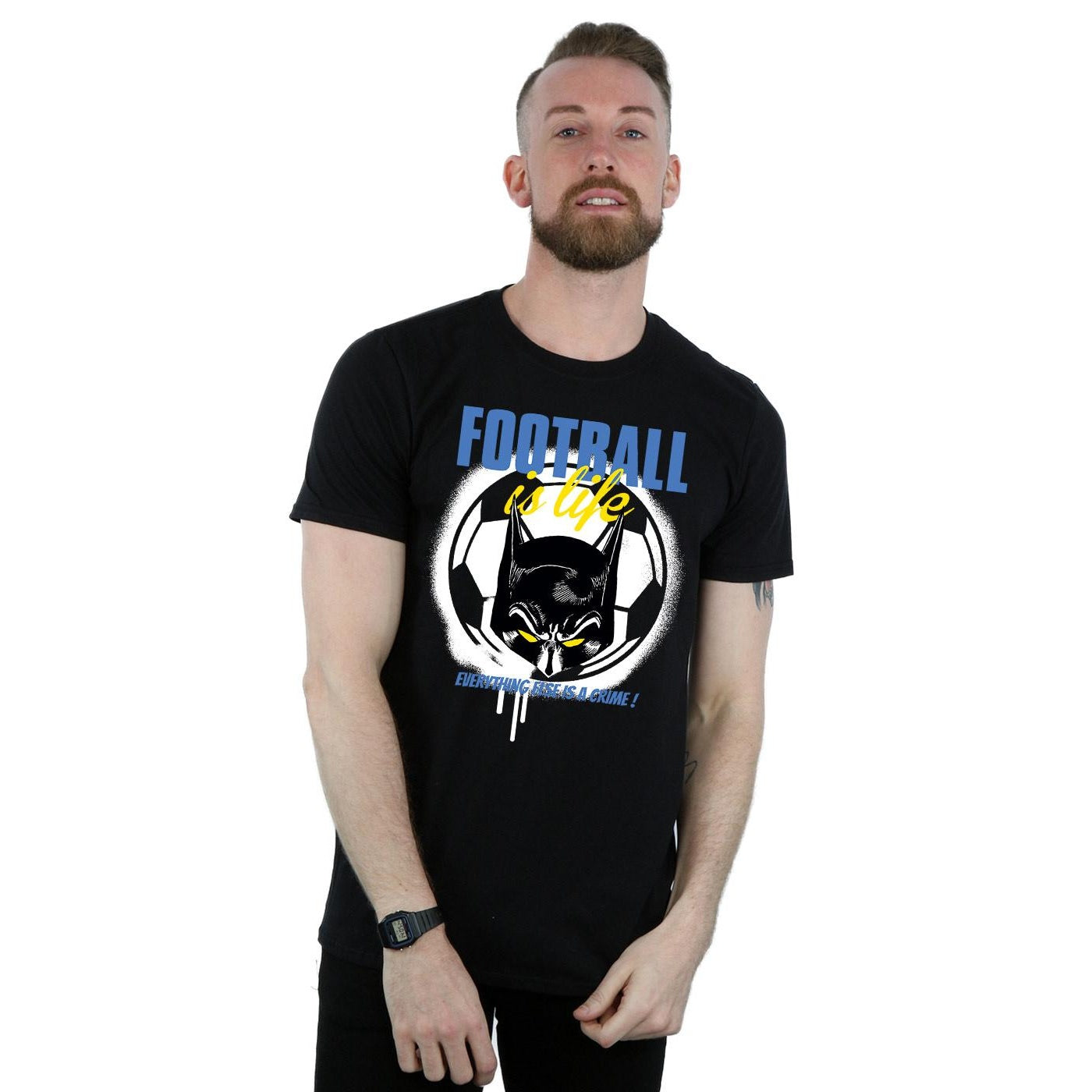 Black - Back - DC Comics Mens Batman Football is Life T-Shirt