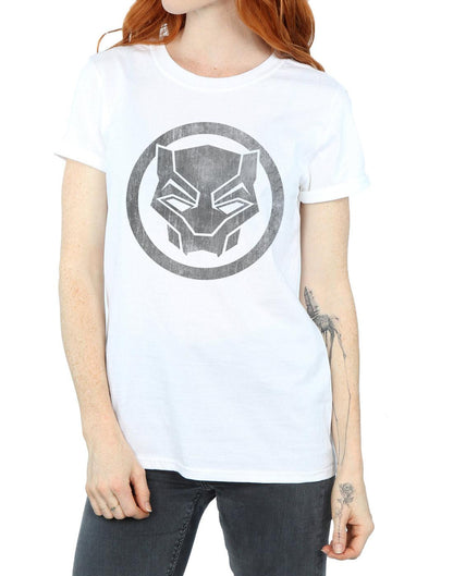 White - Side - Marvel Womens-Ladies Black Panther Distressed Icon Cotton Boyfriend T-Shirt