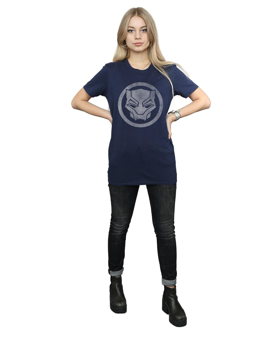 Navy Blue - Lifestyle - Marvel Womens-Ladies Black Panther Distressed Icon Cotton Boyfriend T-Shirt