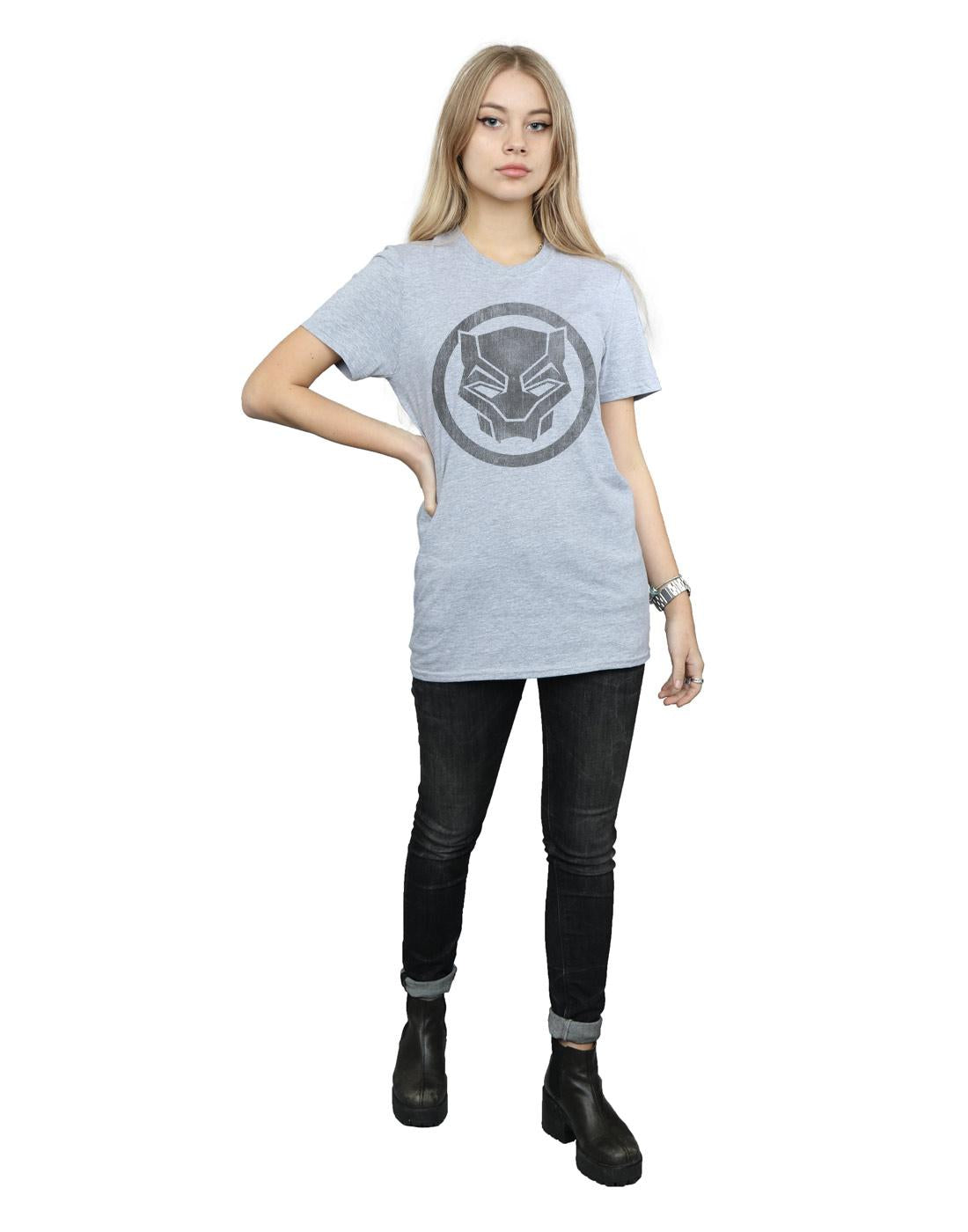 Sports Grey - Lifestyle - Marvel Womens-Ladies Black Panther Distressed Icon Cotton Boyfriend T-Shirt