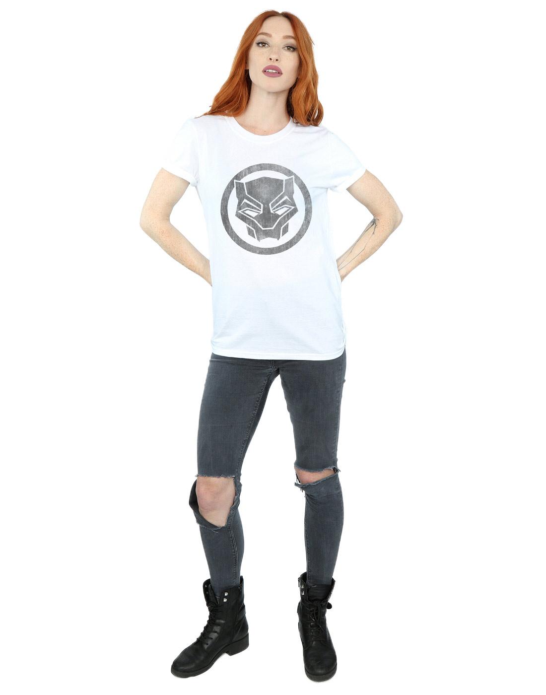 White - Lifestyle - Marvel Womens-Ladies Black Panther Distressed Icon Cotton Boyfriend T-Shirt