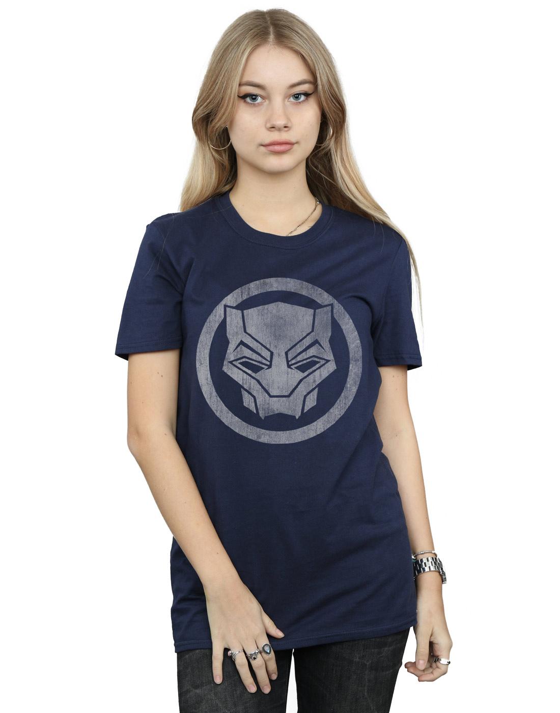Navy Blue - Back - Marvel Womens-Ladies Black Panther Distressed Icon Cotton Boyfriend T-Shirt
