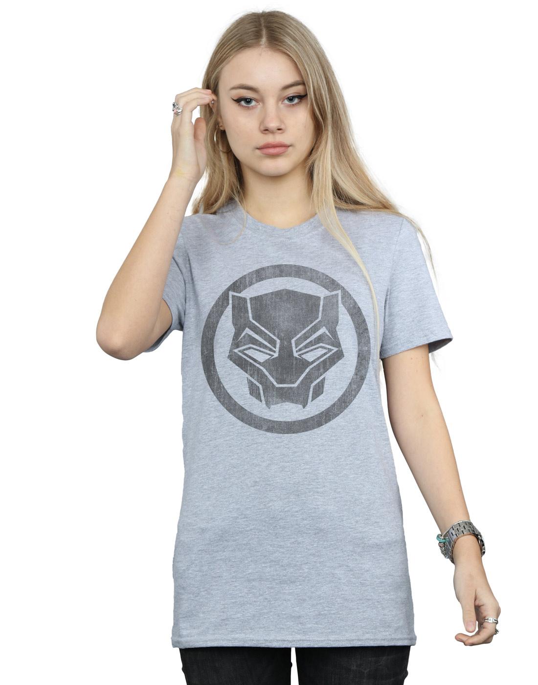 Sports Grey - Back - Marvel Womens-Ladies Black Panther Distressed Icon Cotton Boyfriend T-Shirt