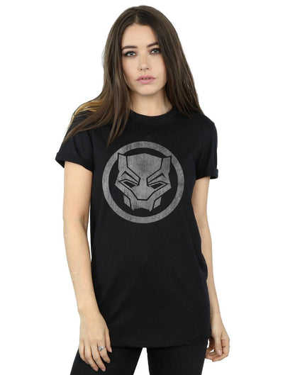 Black - Back - Marvel Womens-Ladies Black Panther Distressed Icon Cotton Boyfriend T-Shirt
