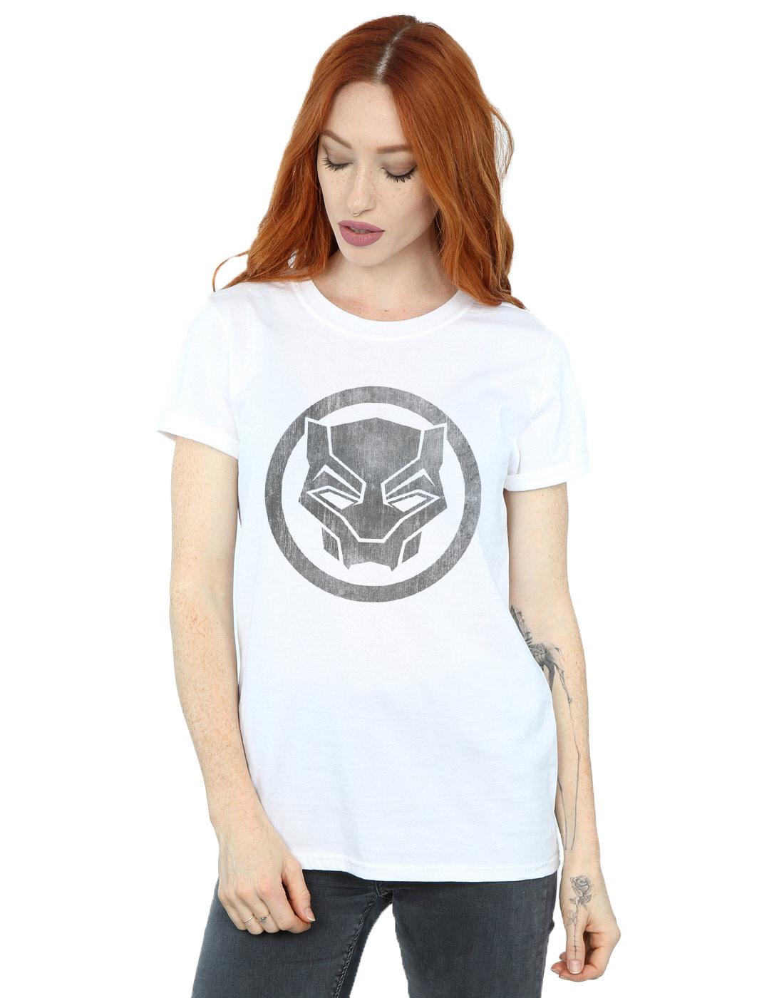 White - Back - Marvel Womens-Ladies Black Panther Distressed Icon Cotton Boyfriend T-Shirt
