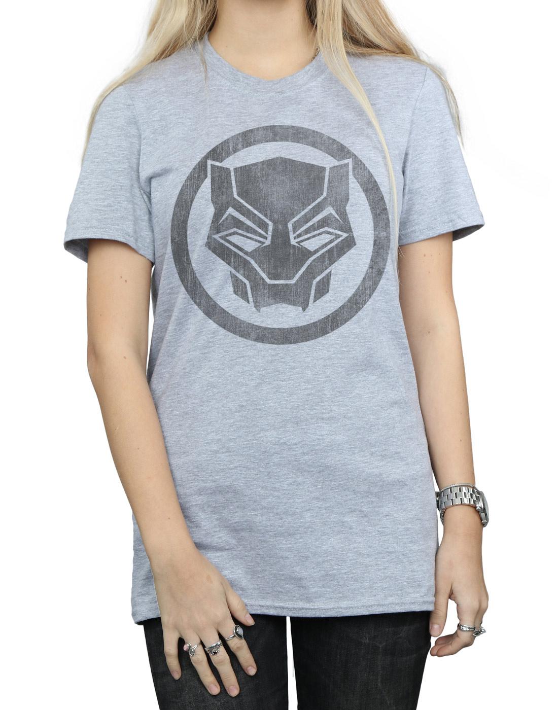 Sports Grey - Side - Marvel Womens-Ladies Black Panther Distressed Icon Cotton Boyfriend T-Shirt