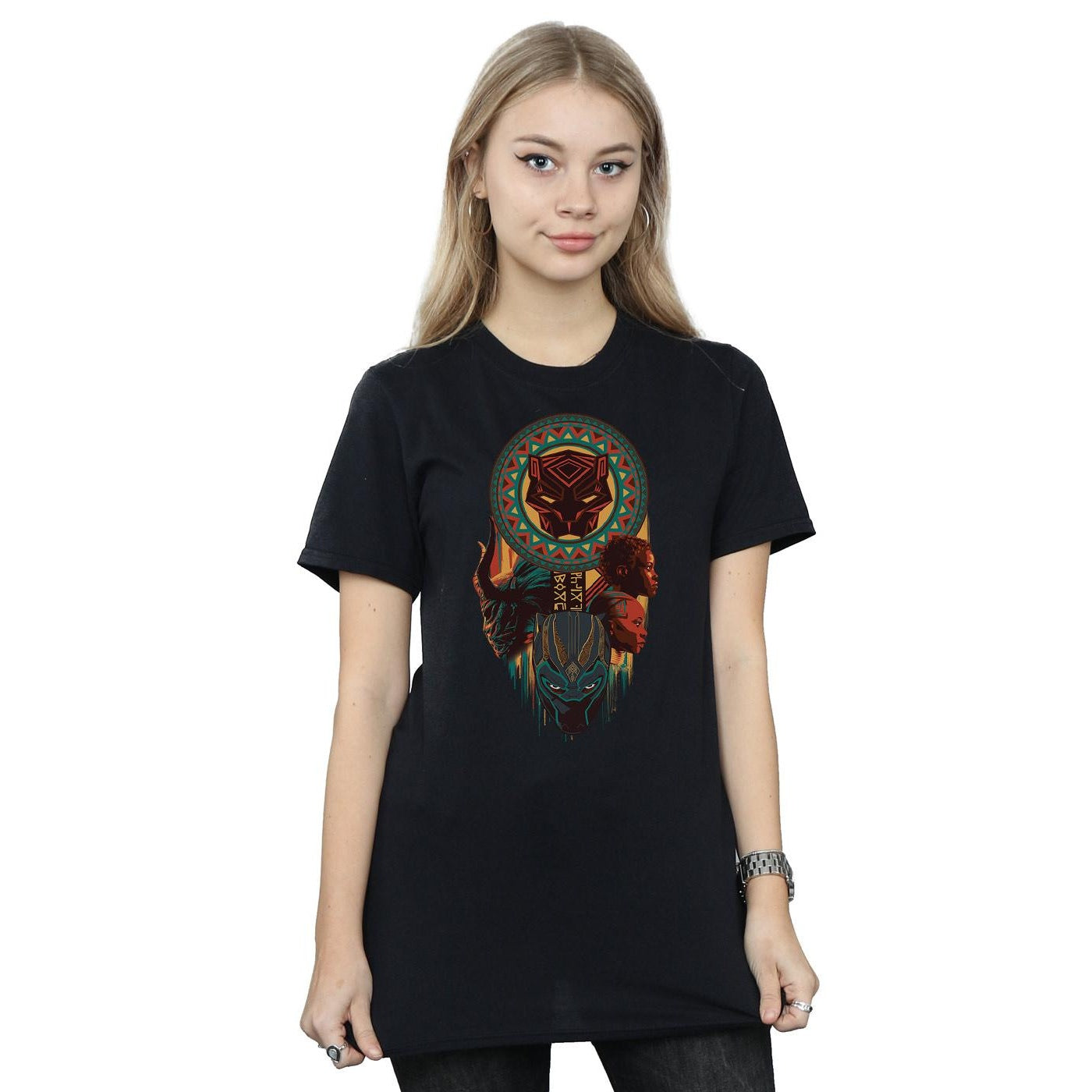 Black - Back - Marvel Womens-Ladies Black Panther Totem Cotton Boyfriend T-Shirt