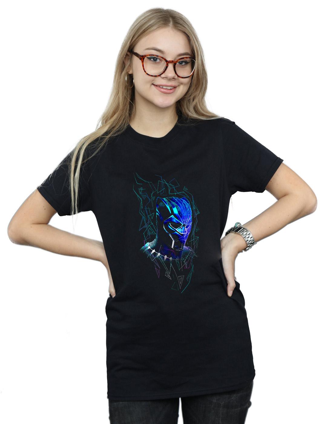 Black - Back - Marvel Womens-Ladies Black Panther Neon Mask Cotton Boyfriend T-Shirt