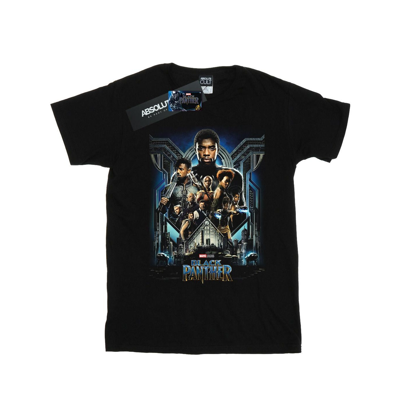 Black - Front - Marvel Womens-Ladies Black Panther Movie Poster Cotton Boyfriend T-Shirt