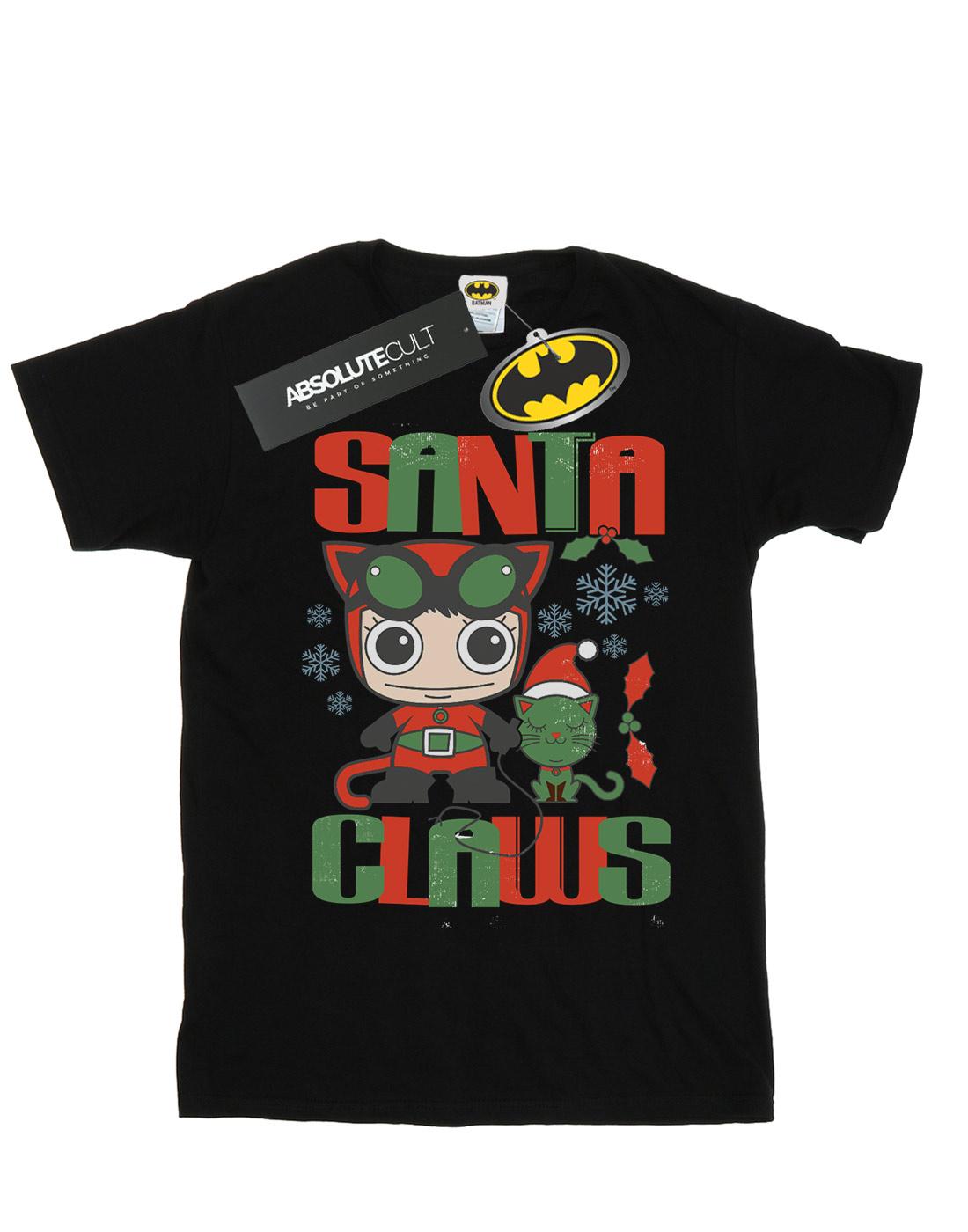 Black - Front - DC Comics Mens Chibi Catwoman Santa Claws T-Shirt
