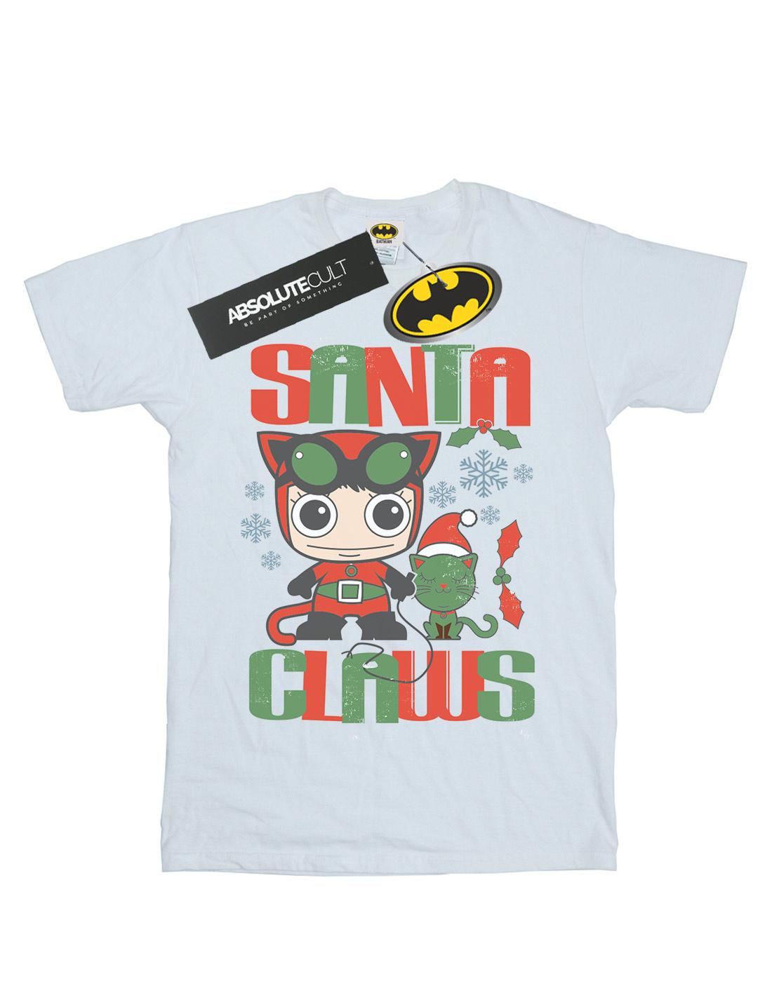 White - Front - DC Comics Mens Chibi Catwoman Santa Claws T-Shirt