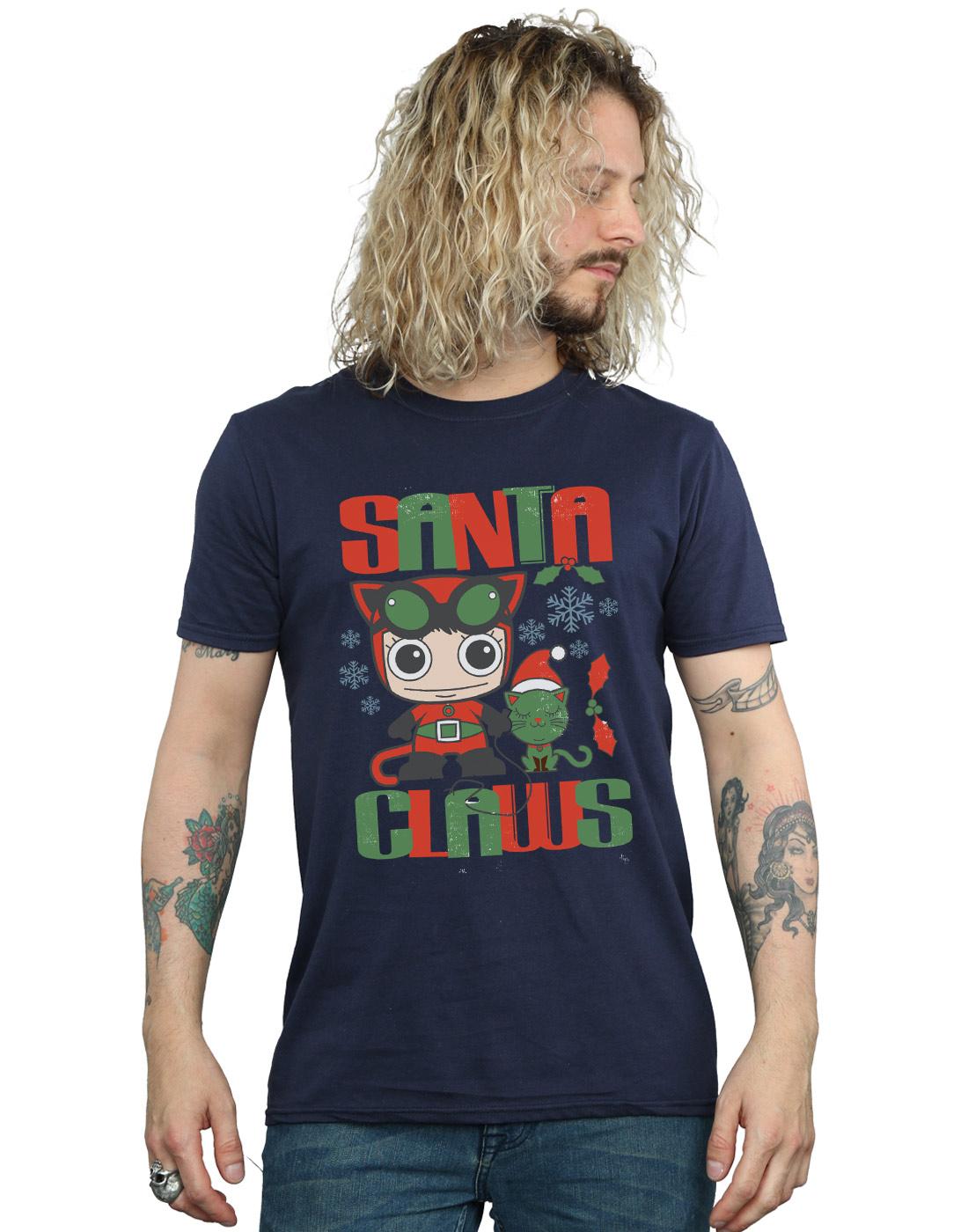 Navy Blue - Back - DC Comics Mens Chibi Catwoman Santa Claws T-Shirt
