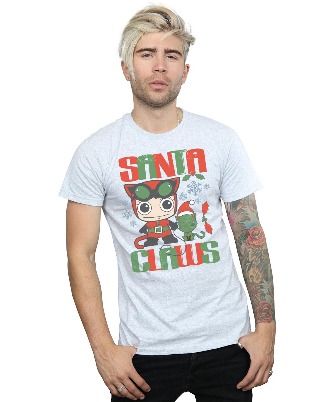 Sports Grey - Back - DC Comics Mens Chibi Catwoman Santa Claws T-Shirt