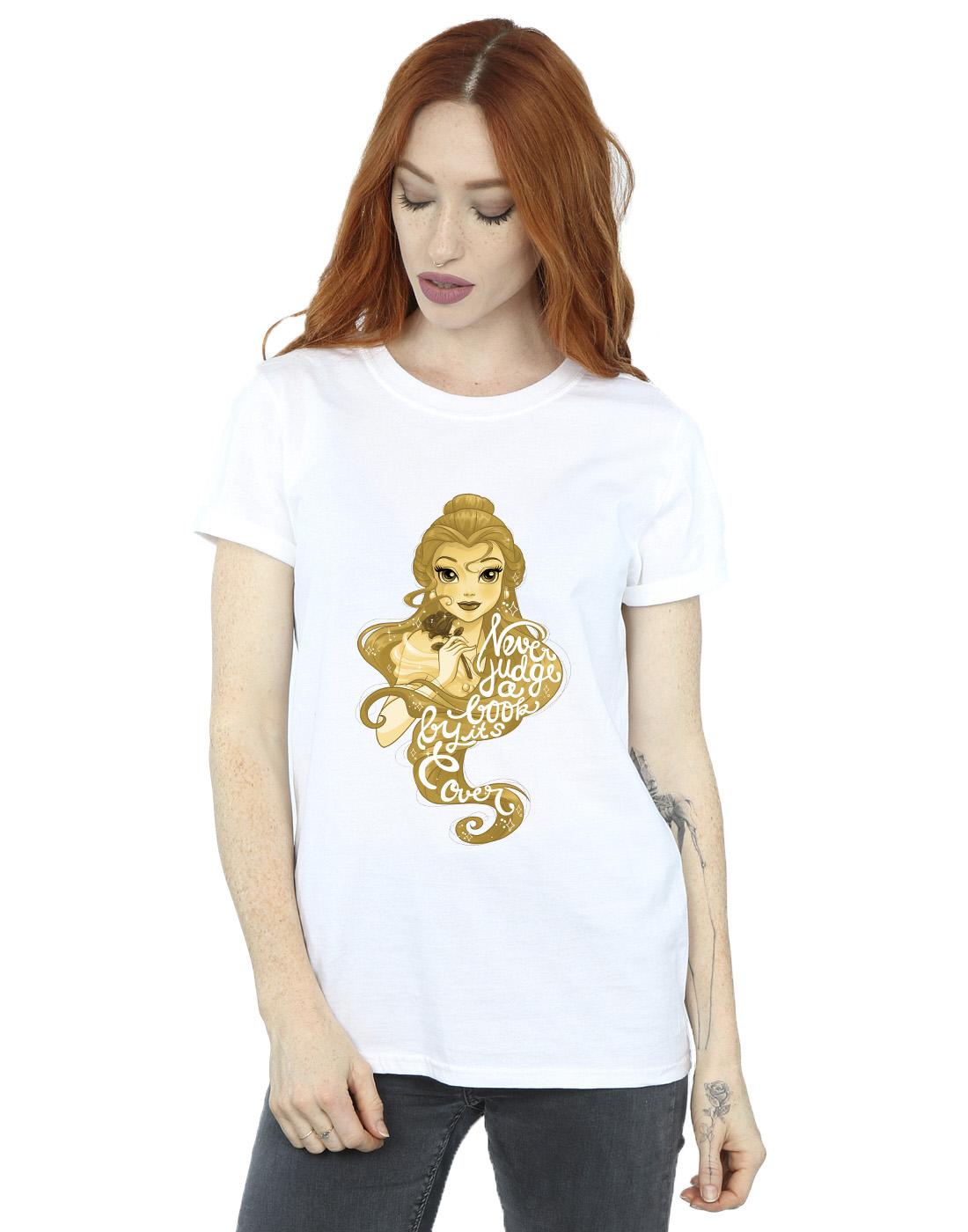 White - Back - Disney Womens-Ladies Beauty And The Beast Never Judge Cotton Boyfriend T-Shirt