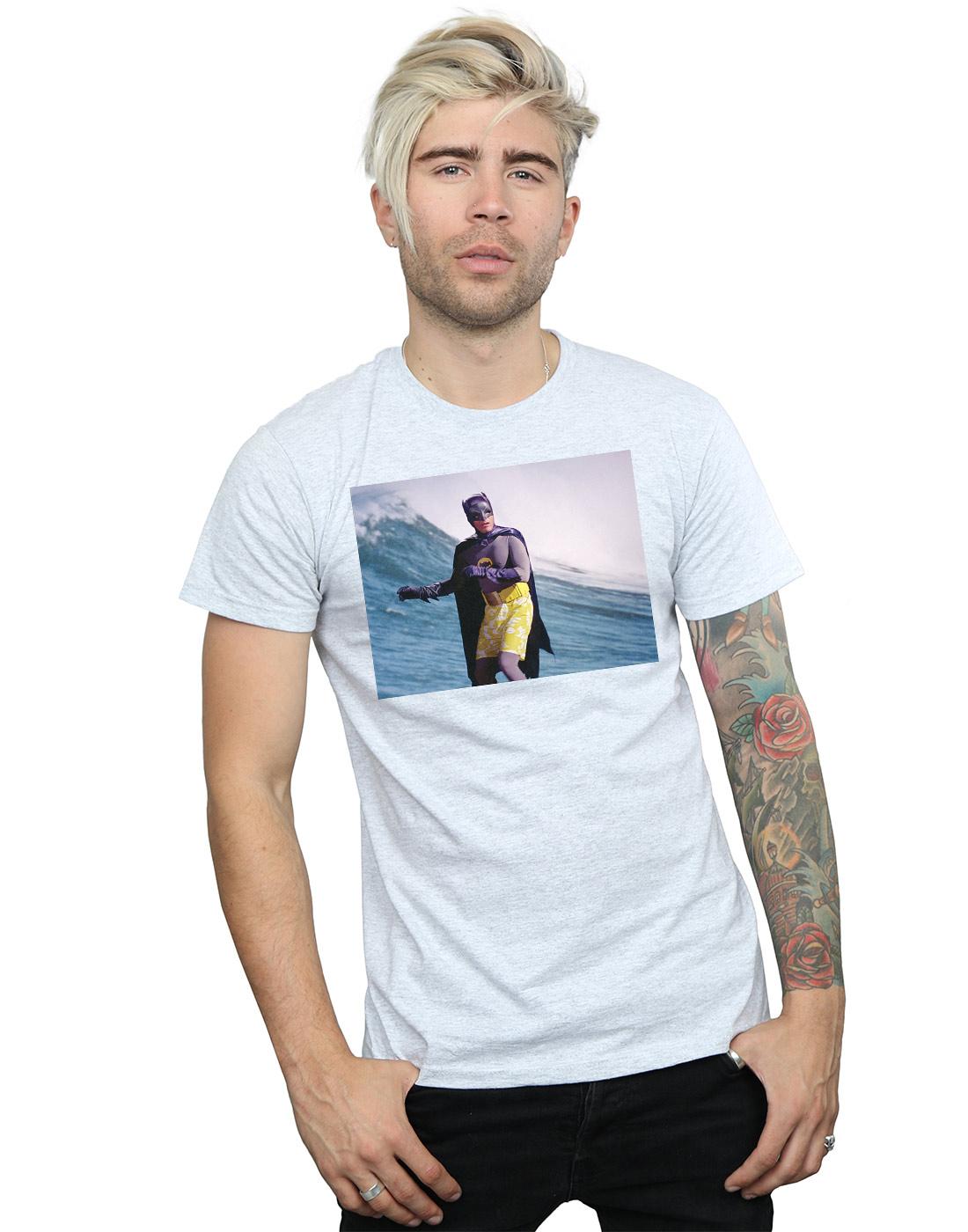 Sports Grey - Back - DC Comics Mens Batman TV Series Surfing Still T-Shirt