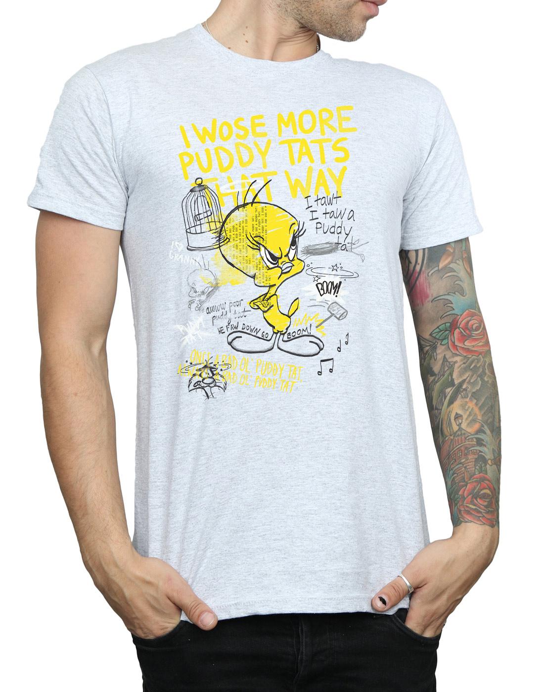 Sports Grey - Back - Looney Tunes Mens More Puddy Tats Tweety Cotton T-Shirt