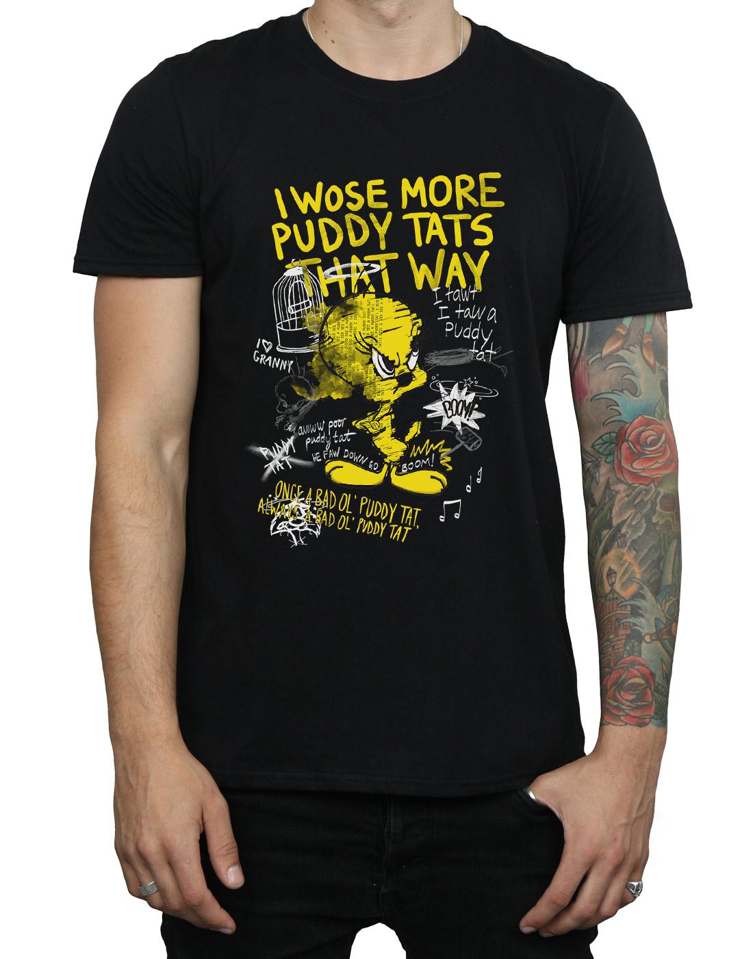 Black - Pack Shot - Looney Tunes Mens More Puddy Tats Tweety Cotton T-Shirt