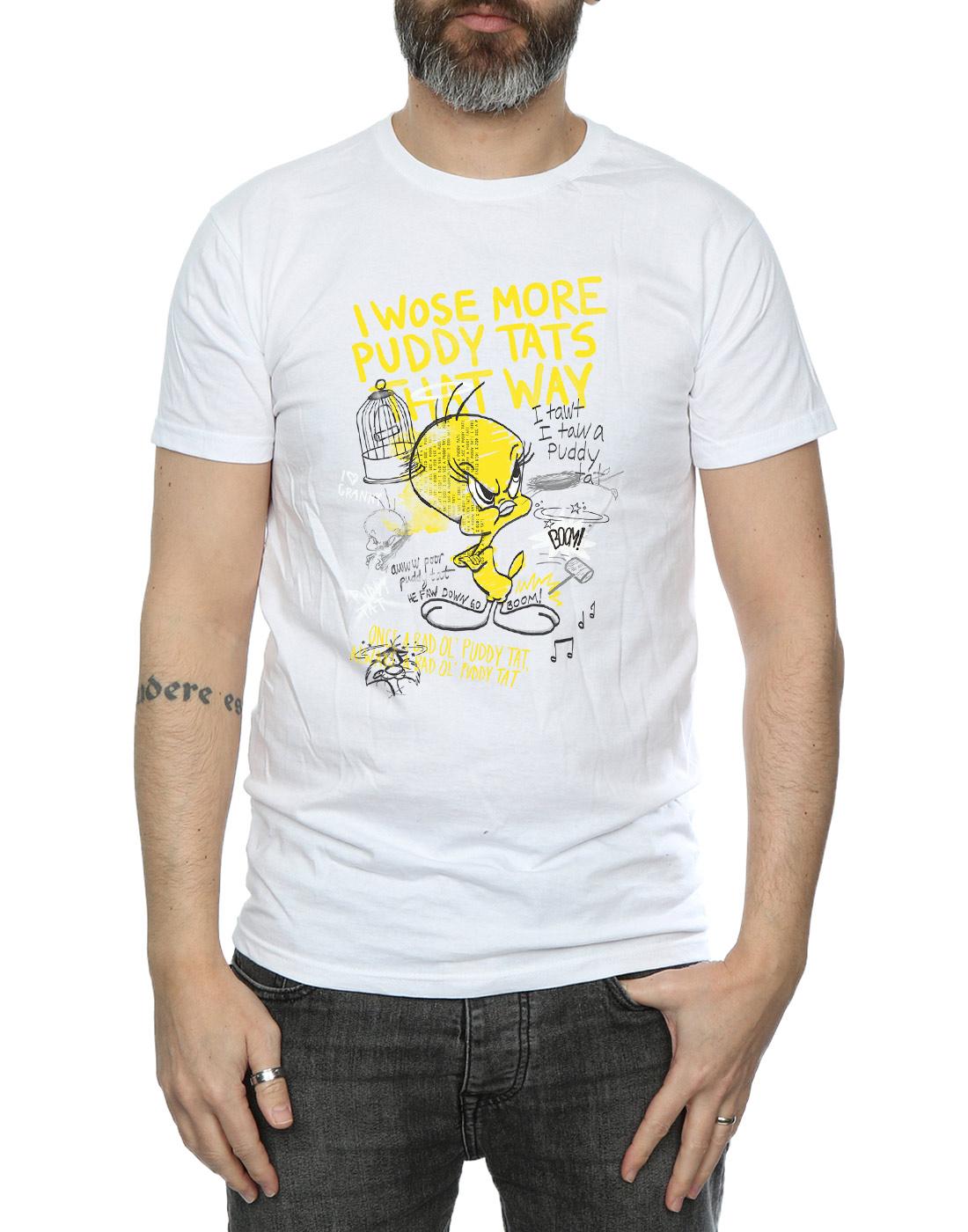 White - Back - Looney Tunes Mens More Puddy Tats Tweety Cotton T-Shirt