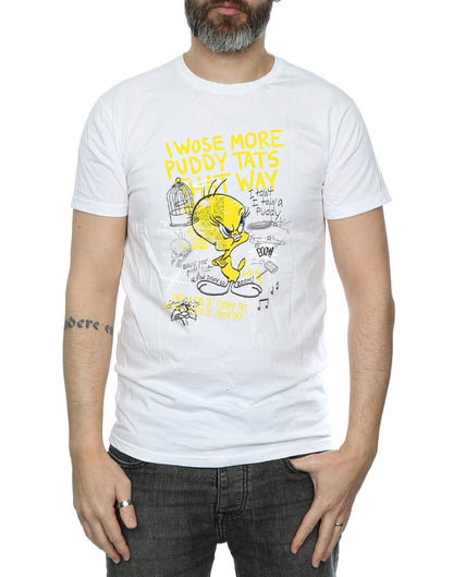 White - Back - Looney Tunes Mens More Puddy Tats Tweety Cotton T-Shirt