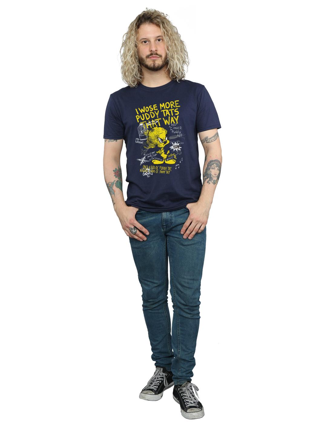 Navy Blue - Pack Shot - Looney Tunes Mens More Puddy Tats Tweety Cotton T-Shirt