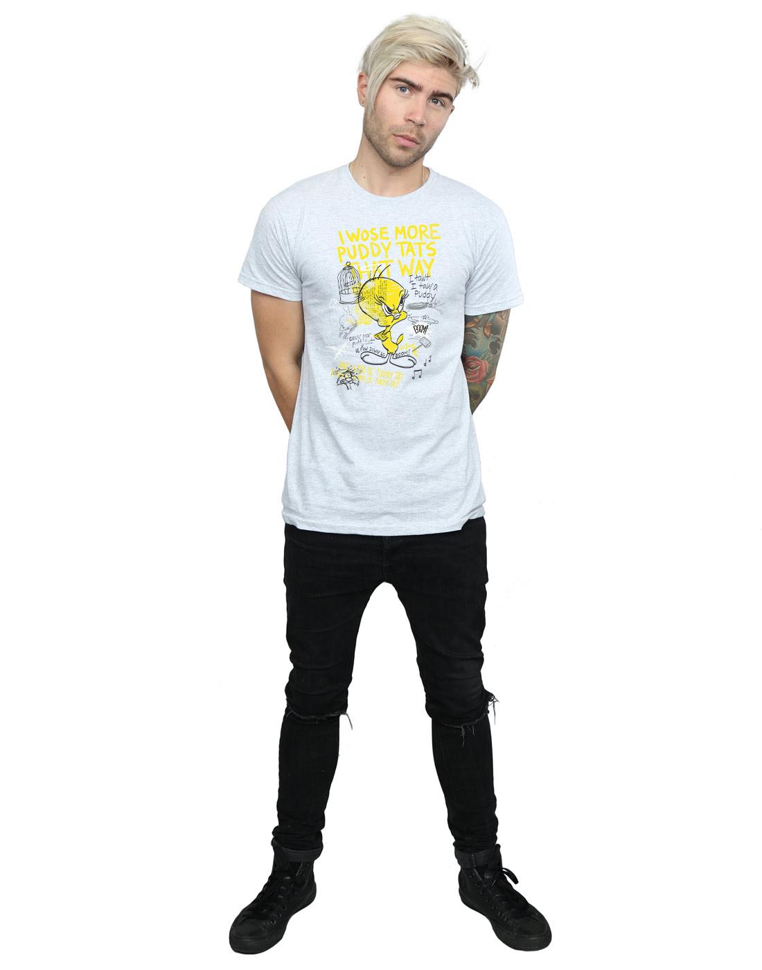 Sports Grey - Side - Looney Tunes Mens More Puddy Tats Tweety Cotton T-Shirt