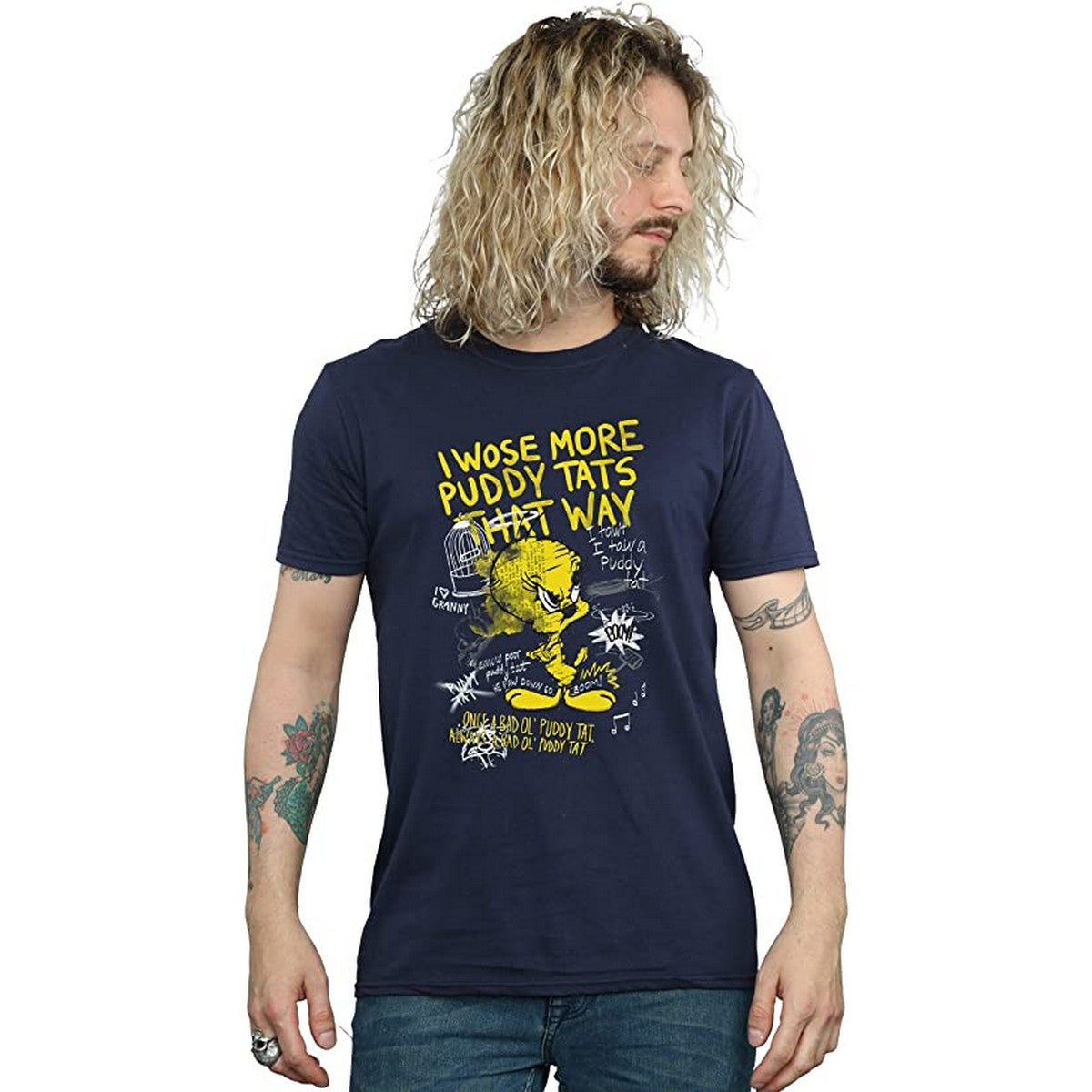 Navy Blue - Front - Looney Tunes Mens More Puddy Tats Tweety Cotton T-Shirt
