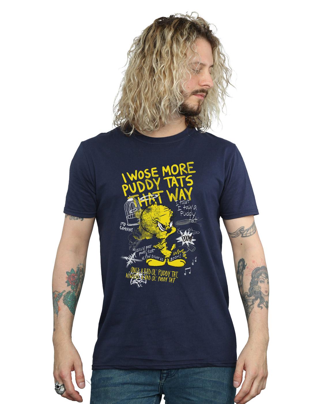 Navy Blue - Side - Looney Tunes Mens More Puddy Tats Tweety Cotton T-Shirt