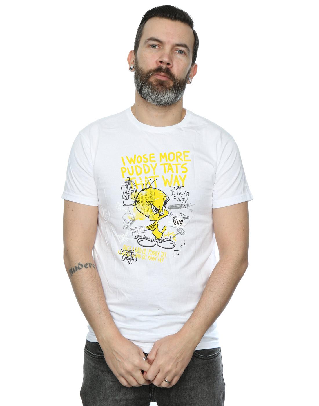White - Front - Looney Tunes Mens More Puddy Tats Tweety Cotton T-Shirt