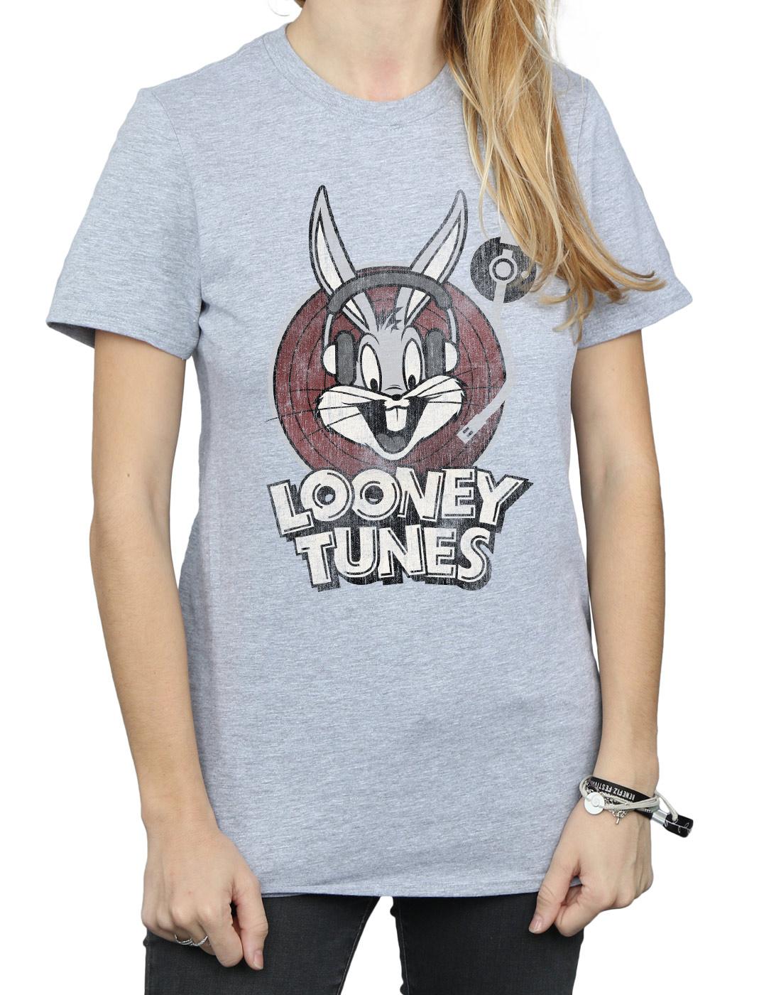 Sports Grey - Side - Looney Tunes Womens-Ladies Bugs Bunny Circle Cotton Logo Boyfriend T-Shirt