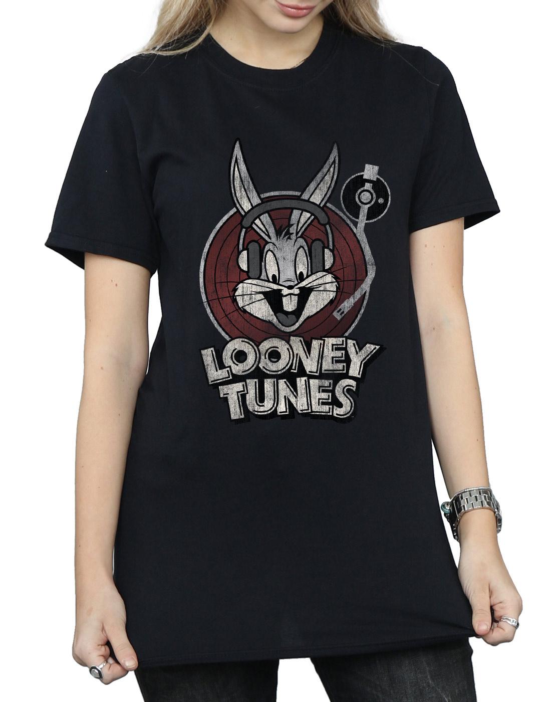 Black - Pack Shot - Looney Tunes Womens-Ladies Bugs Bunny Circle Cotton Logo Boyfriend T-Shirt