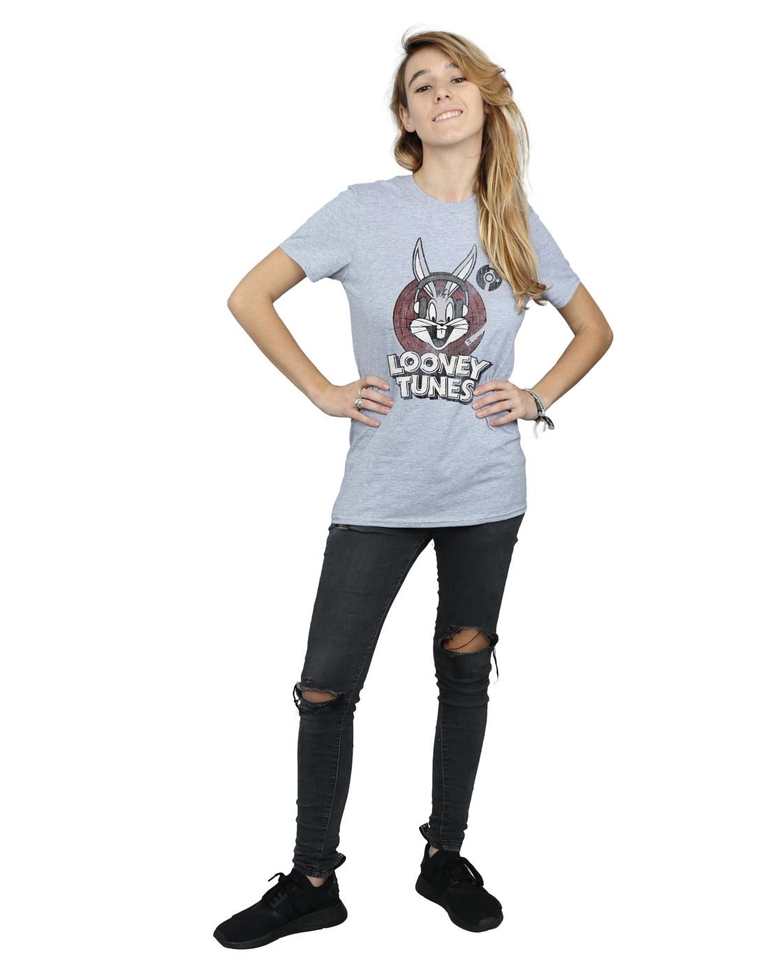 Sports Grey - Lifestyle - Looney Tunes Womens-Ladies Bugs Bunny Circle Cotton Logo Boyfriend T-Shirt