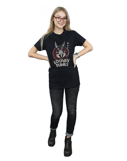 Black - Close up - Looney Tunes Womens-Ladies Bugs Bunny Circle Cotton Logo Boyfriend T-Shirt