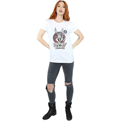 White - Side - Looney Tunes Womens-Ladies Bugs Bunny Circle Cotton Logo Boyfriend T-Shirt