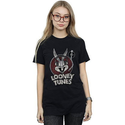 Black - Back - Looney Tunes Womens-Ladies Bugs Bunny Circle Cotton Logo Boyfriend T-Shirt