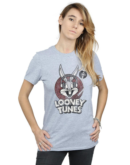 Sports Grey - Back - Looney Tunes Womens-Ladies Bugs Bunny Circle Cotton Logo Boyfriend T-Shirt