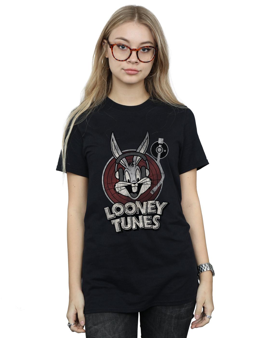 Black - Lifestyle - Looney Tunes Womens-Ladies Bugs Bunny Circle Cotton Logo Boyfriend T-Shirt