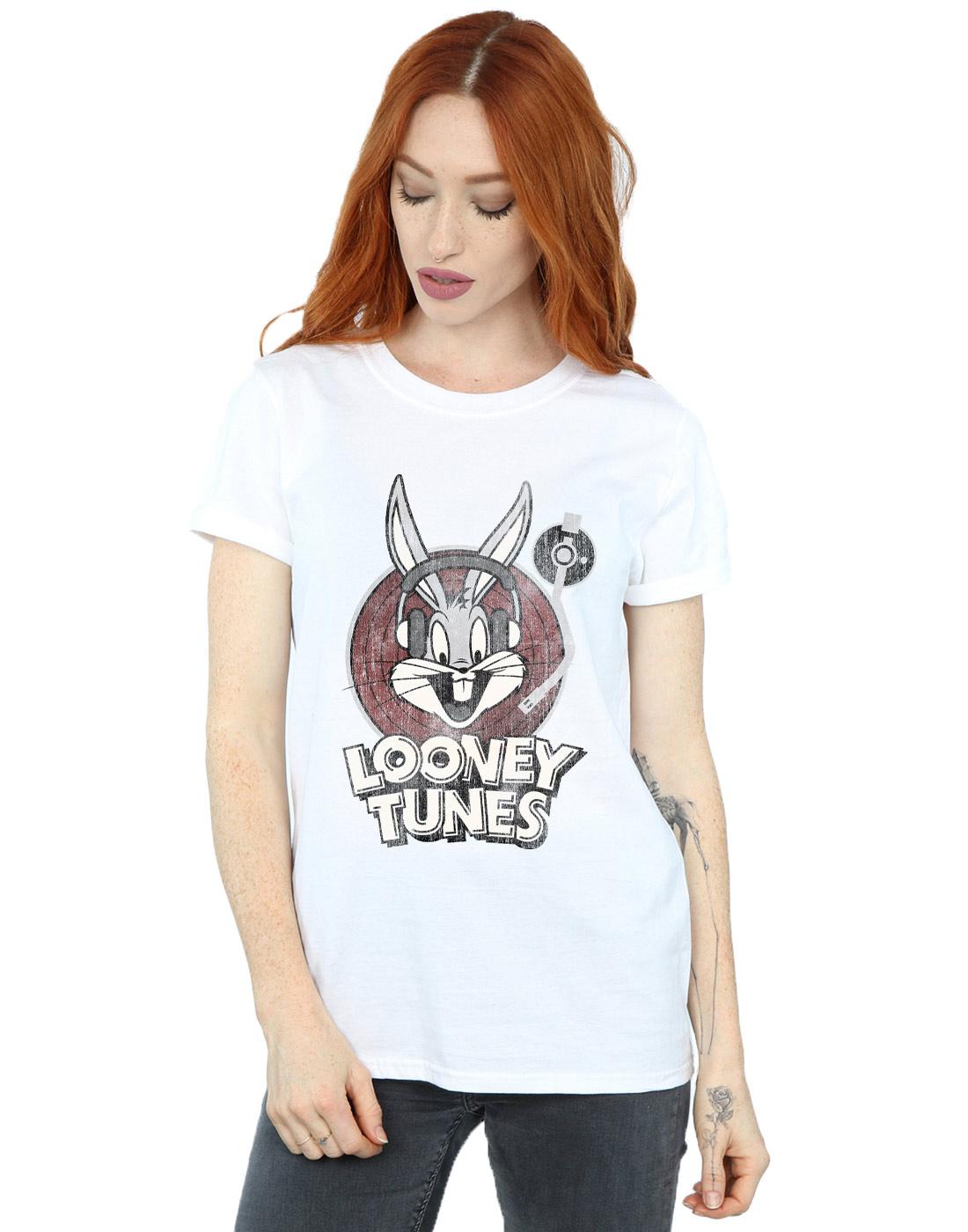 White - Lifestyle - Looney Tunes Womens-Ladies Bugs Bunny Circle Cotton Logo Boyfriend T-Shirt