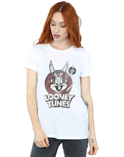 White - Lifestyle - Looney Tunes Womens-Ladies Bugs Bunny Circle Cotton Logo Boyfriend T-Shirt