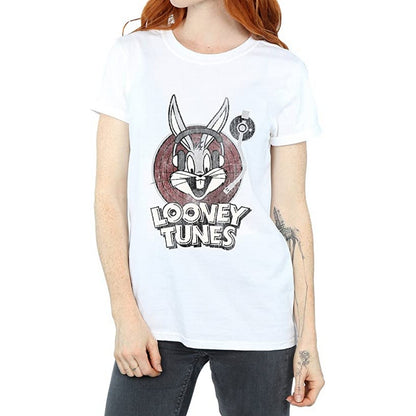 White - Front - Looney Tunes Womens-Ladies Bugs Bunny Circle Cotton Logo Boyfriend T-Shirt