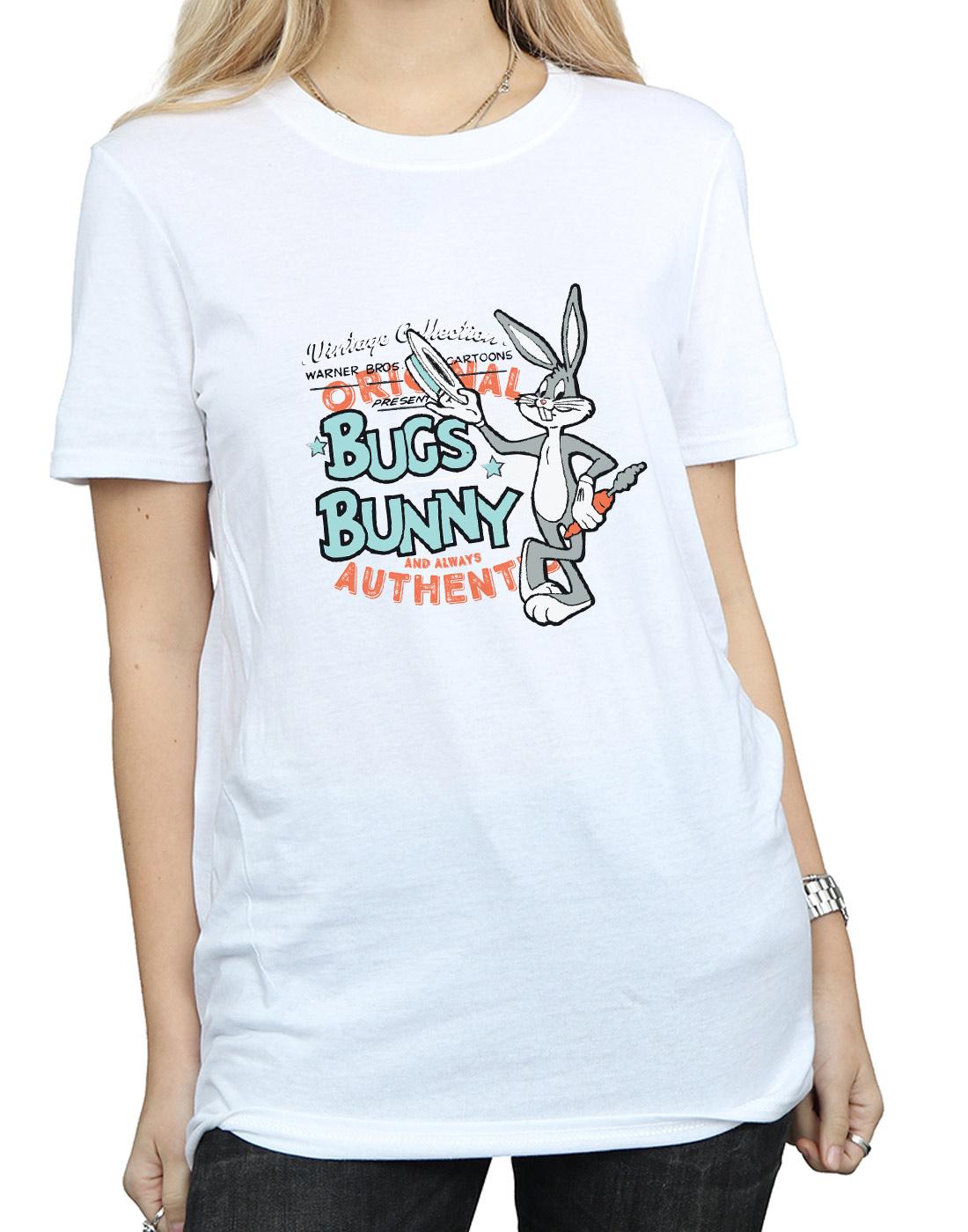 White - Pack Shot - Looney Tunes Womens-Ladies Bugs Bunny Vintage Cotton Boyfriend T-Shirt