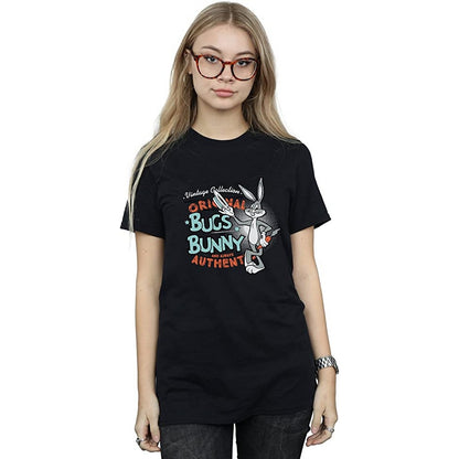 Black - Back - Looney Tunes Womens-Ladies Bugs Bunny Vintage Cotton Boyfriend T-Shirt