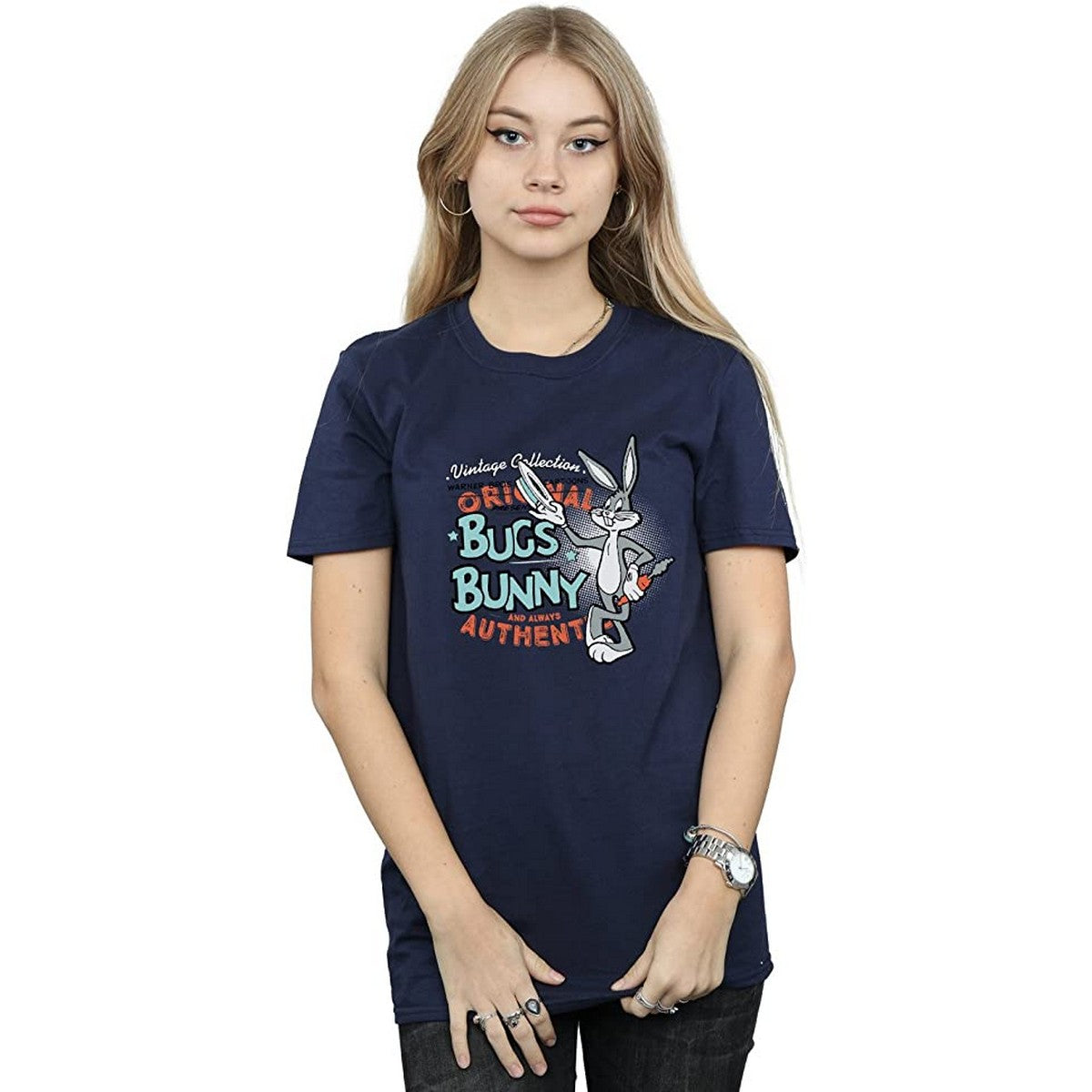 Navy Blue - Back - Looney Tunes Womens-Ladies Bugs Bunny Vintage Cotton Boyfriend T-Shirt